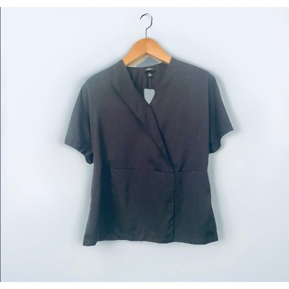 NWT Women's Mossimo Black Faux Wrap Front work Career Top Size S no belt